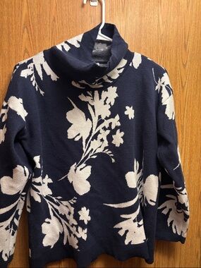 Liz Claiborne Navy and Cream Floral Cowl Neck Sweater